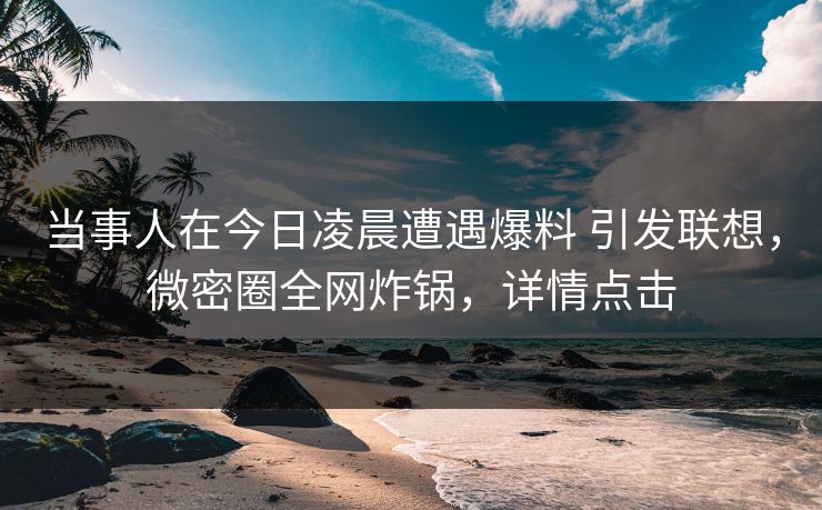 当事人在今日凌晨遭遇爆料 引发联想，微密圈全网炸锅，详情点击
